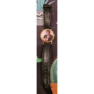 VINTAGE Wayne Newton Watch With Leather Band & Gold Trim - Unique Vintage Style